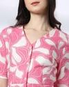 V NECK PRINTED DRESS, PINK, XS