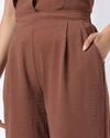 TROUSER WITH PLEATS AT WAIST, BROWN, L