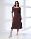 V Split Square Neck Dress, PURPLE, XL