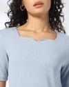 RIB T SHIRT WITH NOTCHED NECK, BLUE, XS