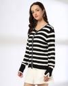 Women Striped Round-Neck Cardigan