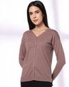 BUTTON DOWN V NECK CARDIGAN, BROWN, XS