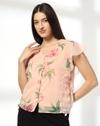 V Neck Floral print ruffle slee, PINK, M