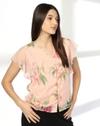 V Neck Floral print ruffle slee, PINK, M