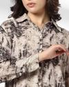 Satin Floral printed shirt, BEIGE, L