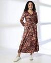 DARK FLORAL PRINTED DRESS, BLACK, XS
