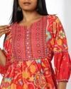 Voile multicolor dress in offwh, RUST, L