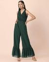 Foil Print Ruffled Belted Jumpsuit