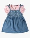 EMBROIDERED DUNGAREE DRESS, BLUE, 6-12M