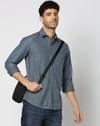 Men Self-Striped Slim Fit Shirt with Patch Pocket