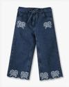 SCALLOP EMBROIDERY JEANS, BLUE, 7-8Y