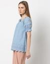 ROUND NECK TOP WITH SHIFFLI SLE, BLUE