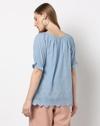 ROUND NECK TOP WITH SHIFFLI SLE, BLUE