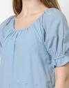 ROUND NECK TOP WITH SHIFFLI SLE, BLUE