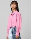 Cotton Crop Shirt with Spread Collar