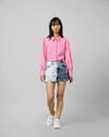 Cotton Crop Shirt with Spread Collar