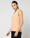 SLEEVELESS JOHNNY COLLAR POLO, PEACH, L