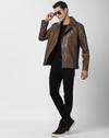 Men Regular Fit Zip-Front Biker Jacket