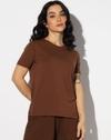 BAMBOO HIGH NECK TEE, BROWN, S