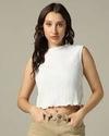 Sleeveless Textured knit  top, WHITE, L