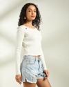 RIBBED TOP WITH BUTTON, OFF WHITE, S