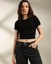 Short Sleeve cropped Top, JET BLACK, S