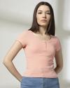 RIB HENLEY TEE, PEACH