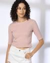 Solid Elbow Sleeve Tee, LT. PINK, XS