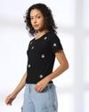 All Over Rose Embroidery Tee, BLACK, M