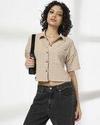 TEXTURED DROP SHOULDER SHIRT, BEIGE, M