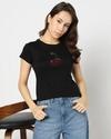 Cherry Rhinestone Tee, BLACK, XS