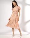 FLARED SLEEVE DRESS, ORANGE, XL