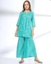 PRINTED TUNIC AND PALAZZO, TEAL, XS