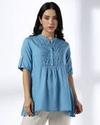 pleat detail tunic, BLUE, XS