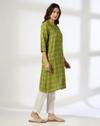 PRINTED KURTA, LIME GREEN, S