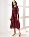 NOTCH NECK GATHERED FLARED, Burgandy, L