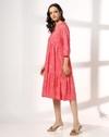 MANDERIN COLLAR TIER DRESS, FUCHSIA, XXL