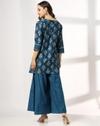 UV NECK SHORT KURTA SHARARA SET, TEAL, M