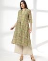 MANDERIN COLLAR LAYED KURTA, GREEN, L