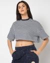 BOXY STRIPE TEE, NAVY, M