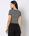 Women Striped Fitted Crew-Neck Crop T-Shirt