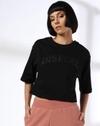 SATIN APPLIQUE BOXY TOP, JET BLACK