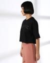SATIN APPLIQUE BOXY TOP, JET BLACK
