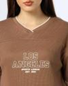 V NECK VARSITY TOP, BROWN, M