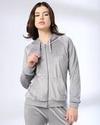 CUT AND SEW VELOUR HOODED JACKE, GREY, S