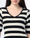 STRIPER V NECK TOP, JET BLACK, L
