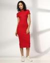RIB BODYCON DRESS, RED, XS