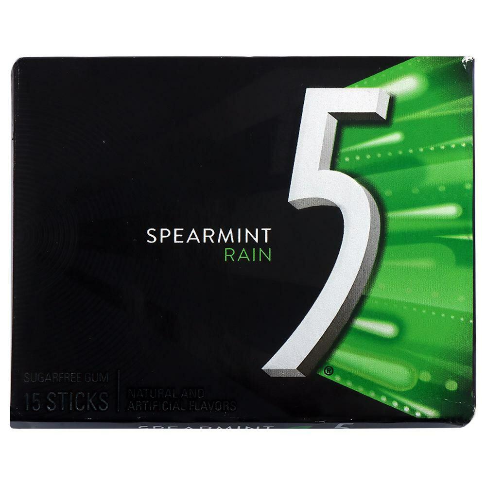 5 Gum | 5 Gum Spearmint Rain Sugar-Free Gum (15 Sticks)