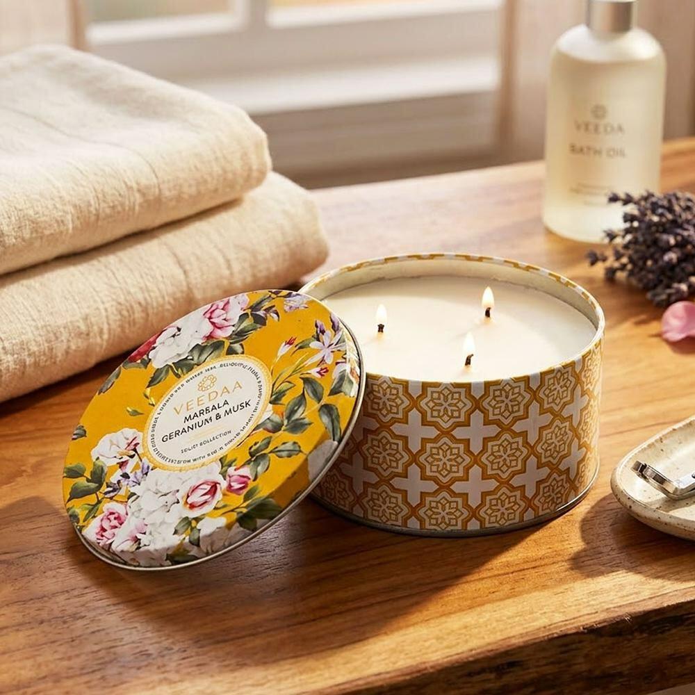 Veedaa | Veedaa Soleil Marsala Geranium & Musk 3-Wick Luxury Scented Candle