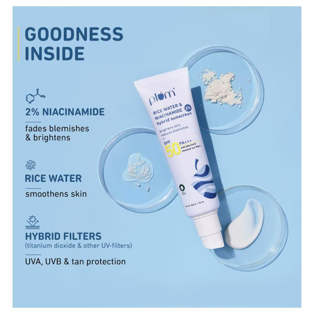 Plum Rice Water & Niacinamide 2% SPF 50 Hybrid Sun Screen 50 g